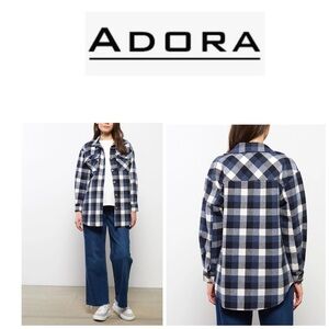 Adora Women's Blue & White Plaid Long Sleeve Flannel Shirt M